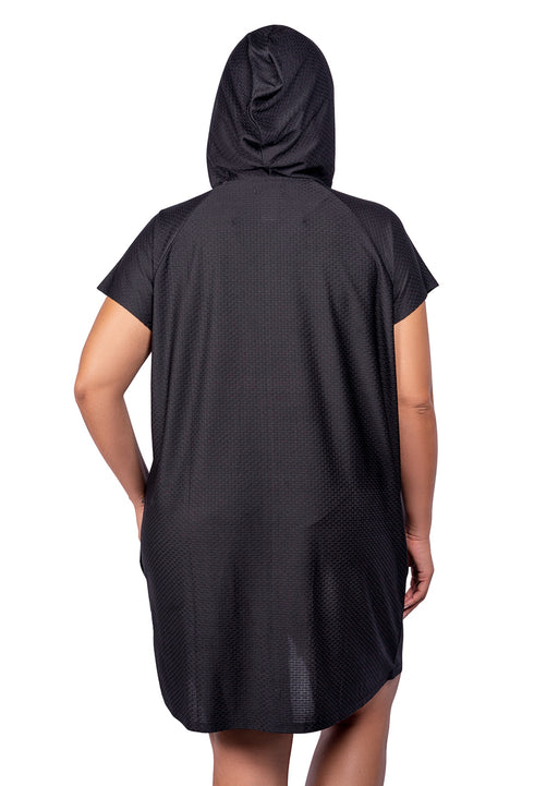 ZIP-UP FRONT HOODIE WITH RAGLAN SLEEVE DRESS - WAFFLE - PLUS SIZE